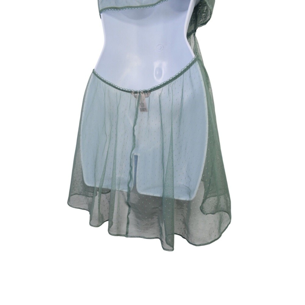 Victoria's Secret Babydoll Chemise Green Lace Mesh Lingerie Nightgown Sleepwear - Picture 9 of 13
